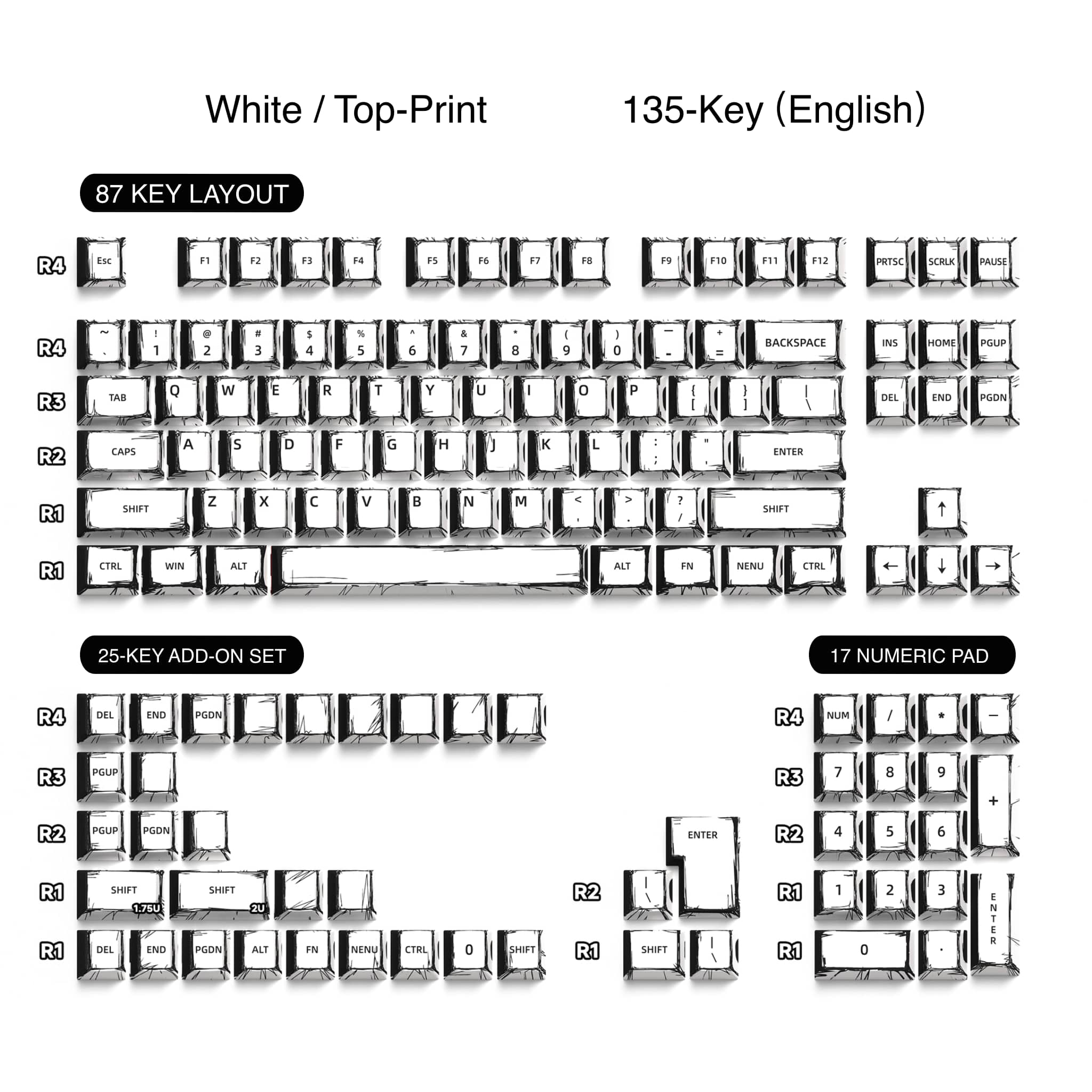 Comic Style PBT Keycaps - 2D Hand-Drawn Design (74/135 Keys)