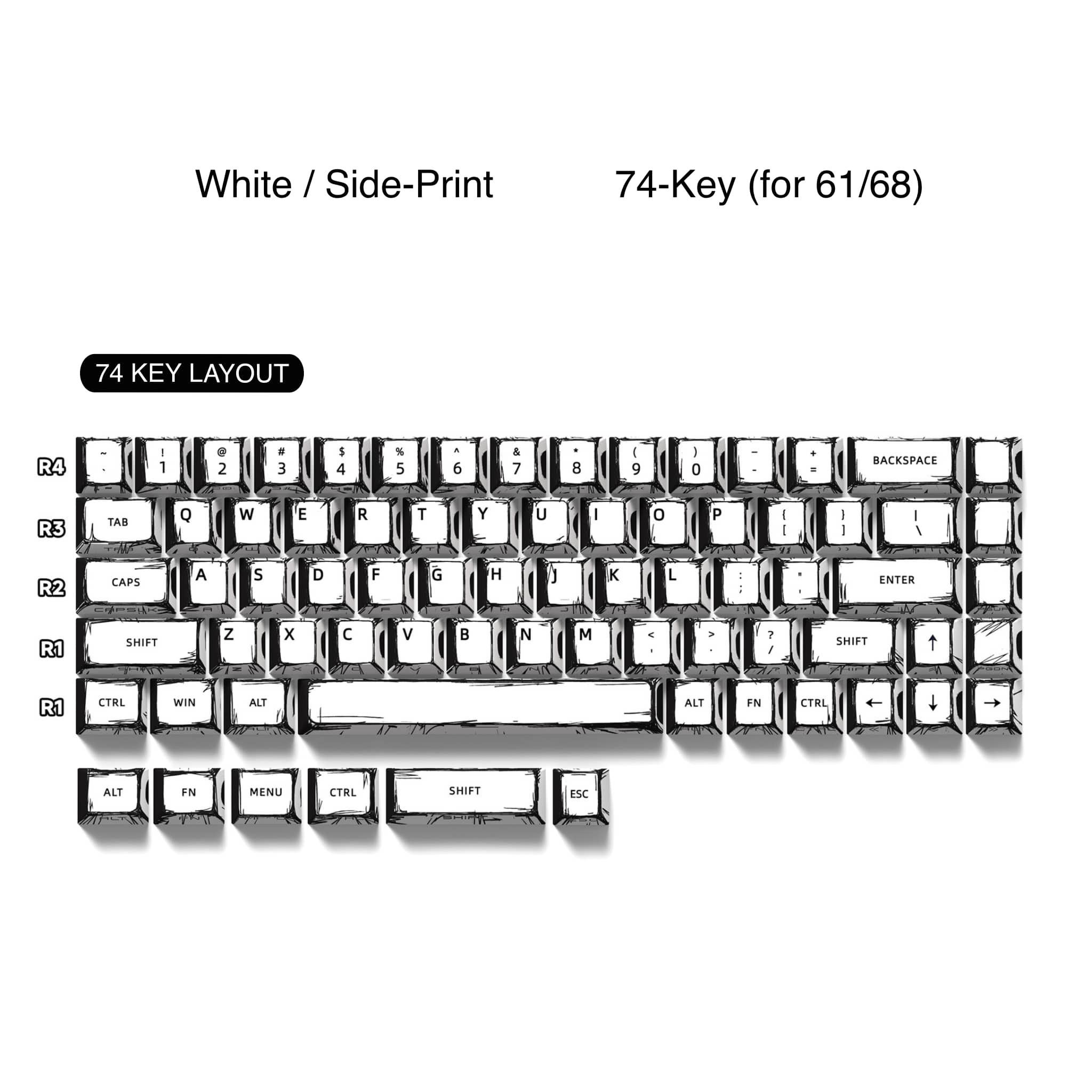 Comic Style PBT Keycaps - 2D Hand-Drawn Design (74/135 Keys)