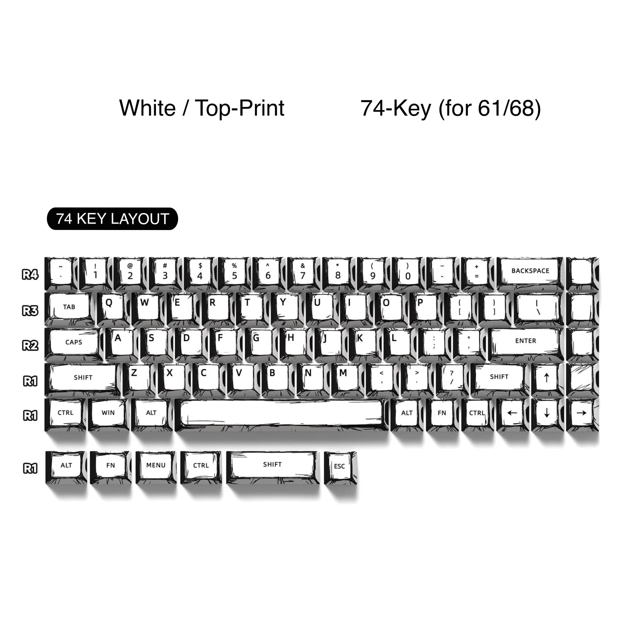 Comic Style PBT Keycaps - 2D Hand-Drawn Design (74/135 Keys)