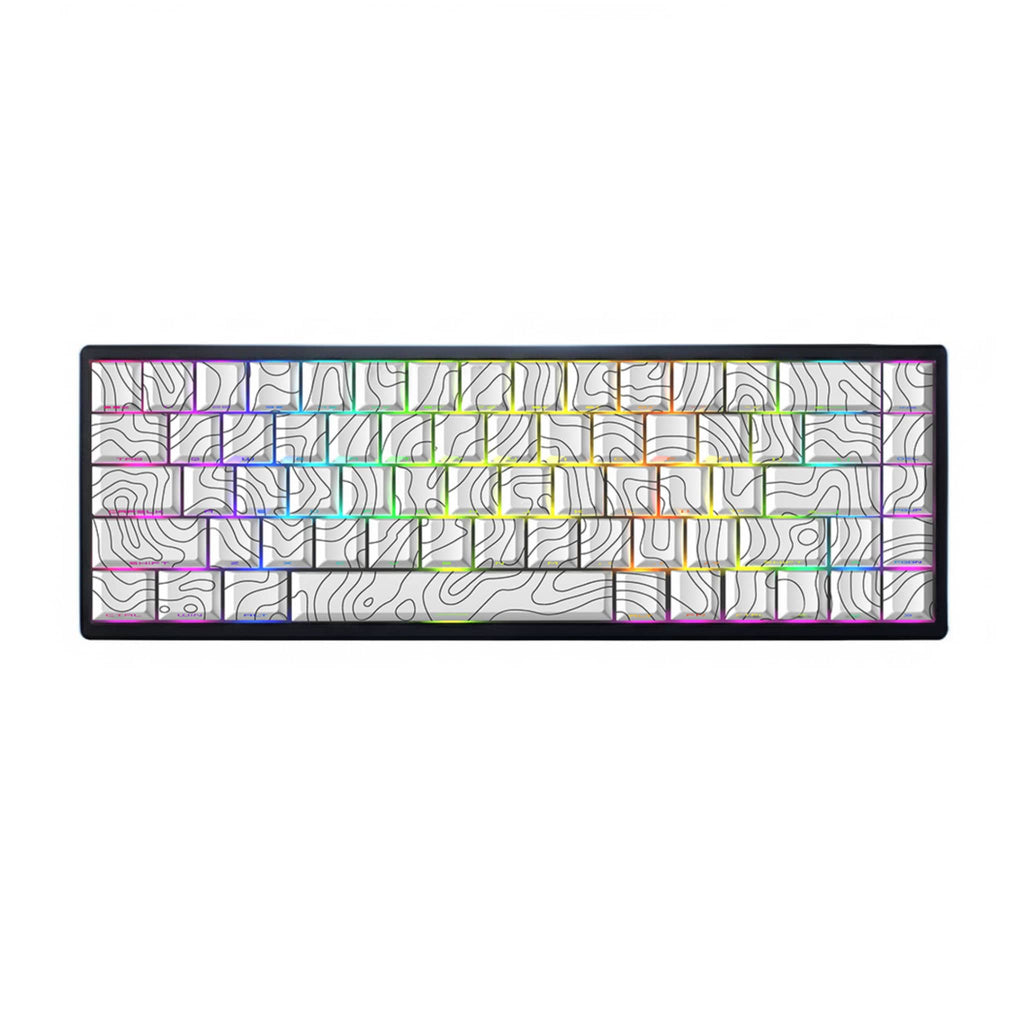 Mechanical keyboard keycaps featuring a modern topography pattern with RGB lighting effect.