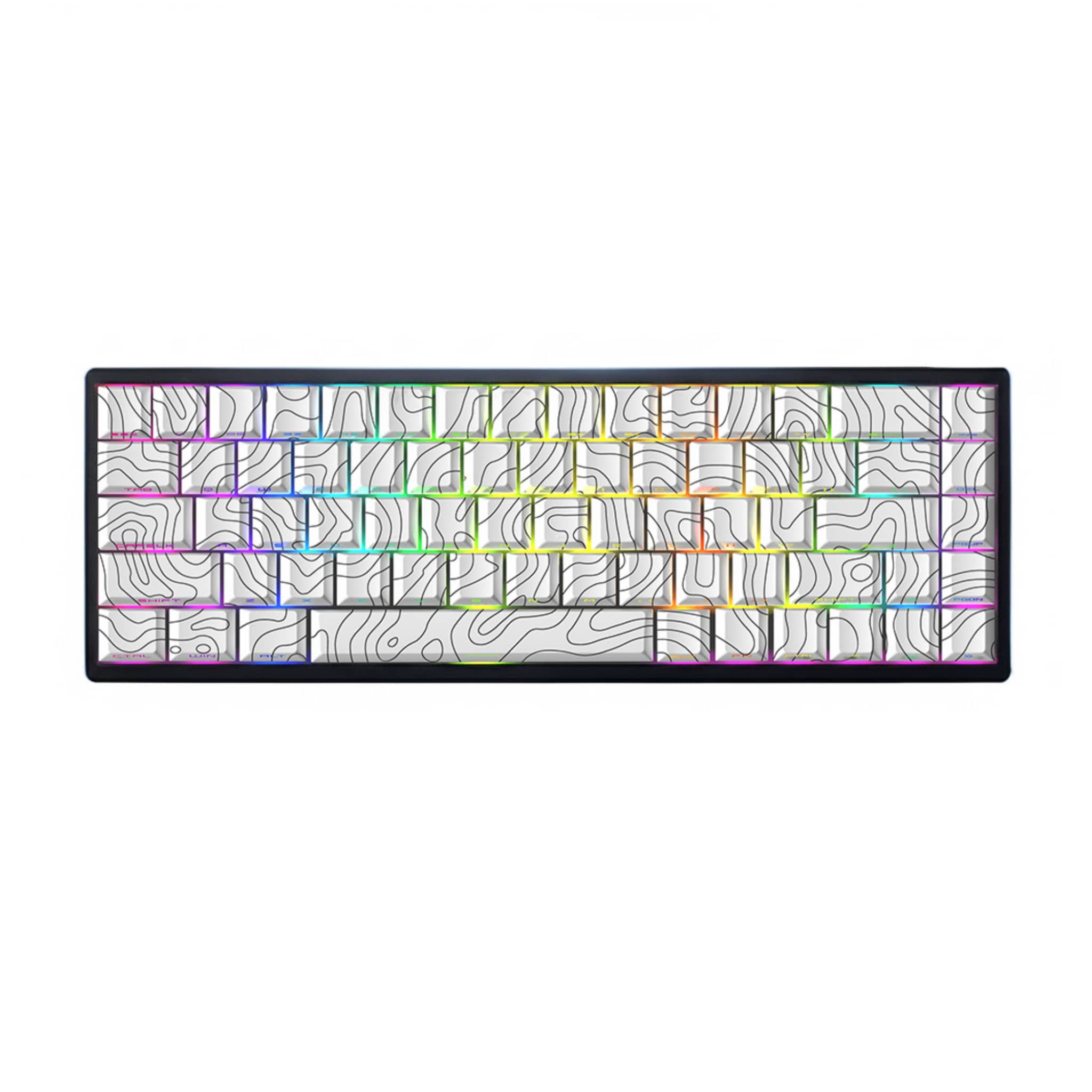 Mechanical keyboard keycaps featuring a modern topography pattern with RGB lighting effect.