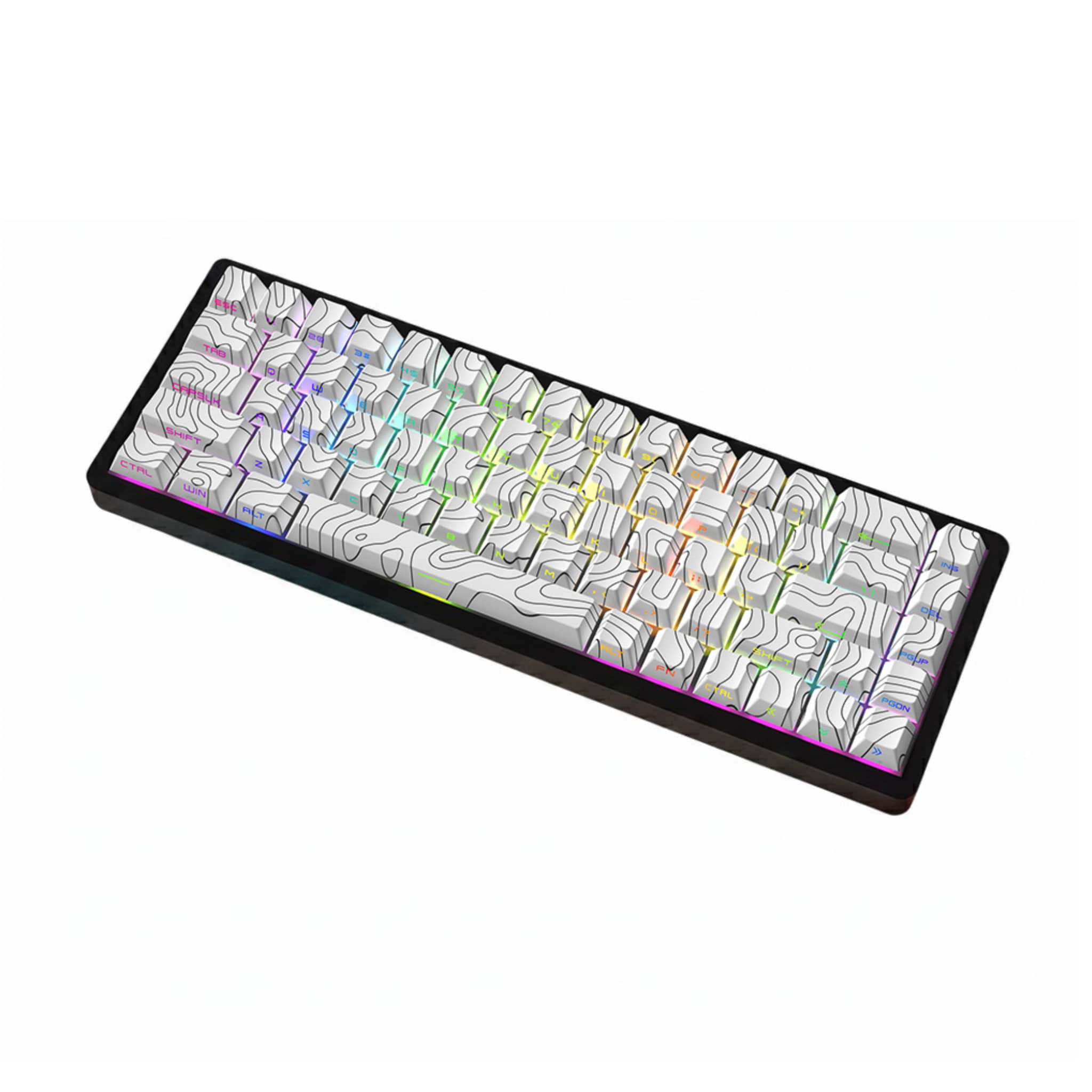 Full set of white topography pattern keycaps with RGB lighting for mechanical keyboards, keycaps only.