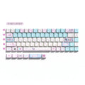 Pastel pink and blue anime-themed 74-key PBT keycap set. Features "Needy Streamer Overload" graphics, Japanese sub-legends, and side-printed shine-through characters.