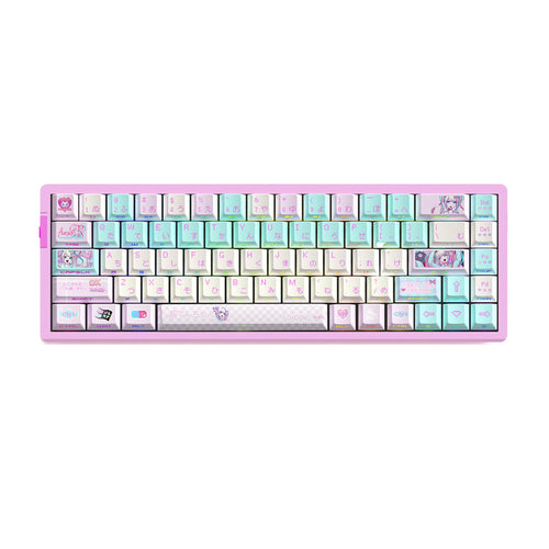 Needy Girl Overdose theme PBT keycaps set, pink and white kawaii anime keyboard, 74 keys cherry profile.