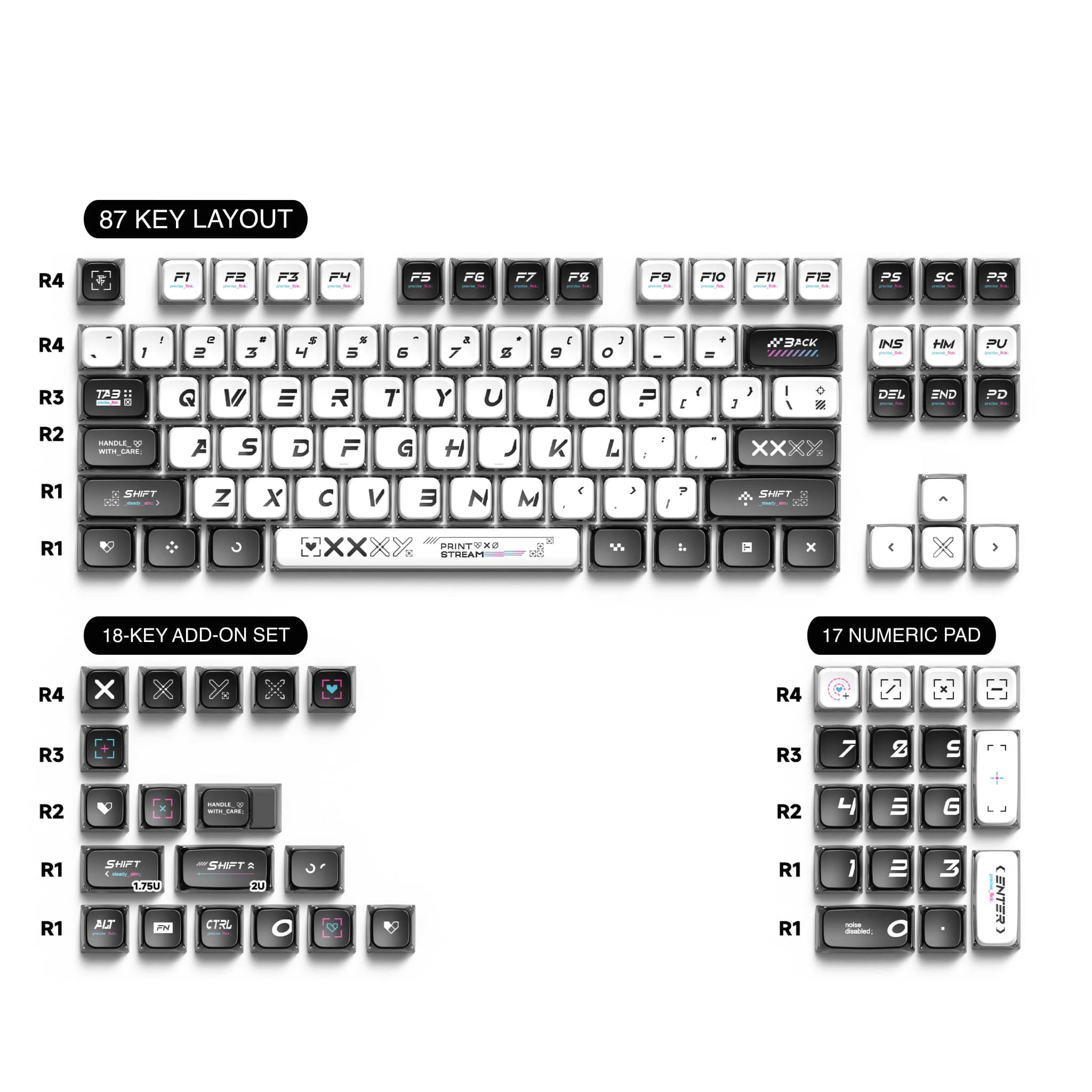 Point Stream PBT Custom Keycaps,122-Key ASA / 4-Side Glow Shinethru.