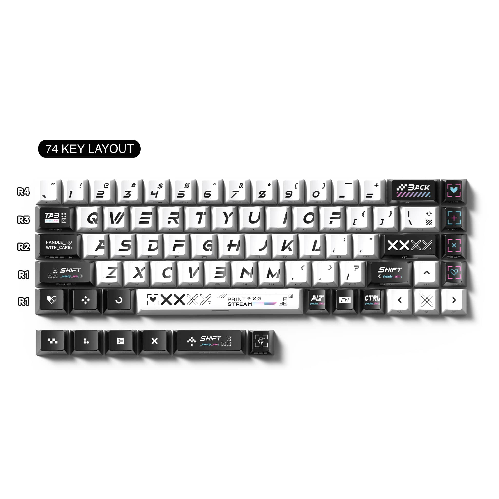 Point Stream PBT Custom Keycaps, 74-Key Cherry / Side-Lit Shinethru (For 61/68)