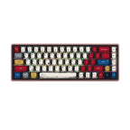 A full set of vibrant hand-painted 2D cartoon style keycaps in red, blue, and yellow, displayed on a clean white background for mechanical keyboards.