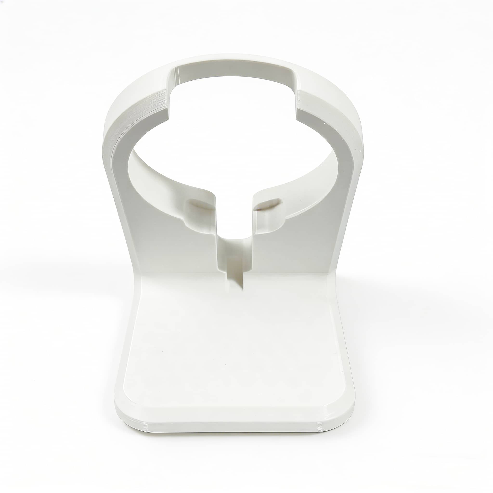 Front view of our custom-designed white desktop dock, specifically engineered to hold the OnePlus AirVOOC 50W Magnetic Charger (sold separately).