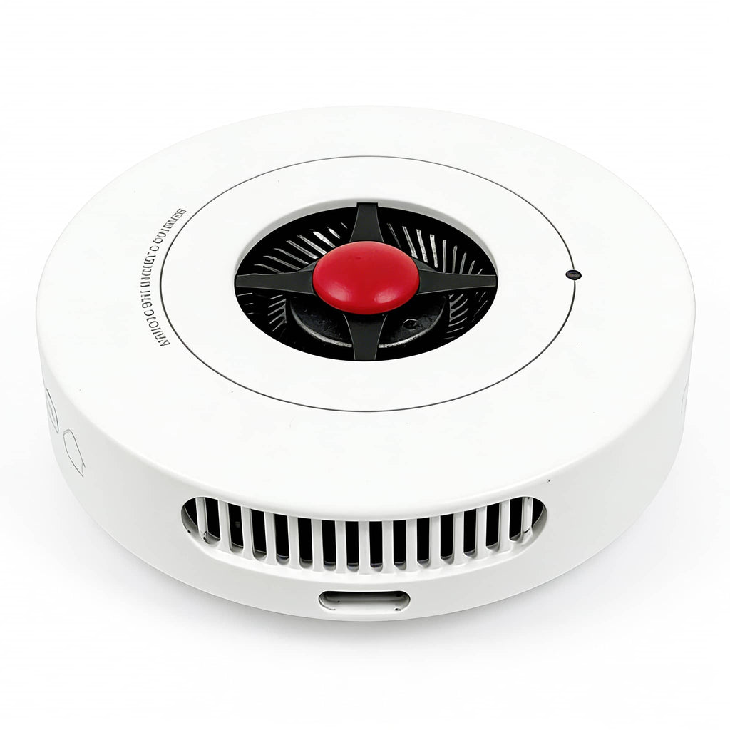 Angled perspective of the OnePlus AirVOOC 50W Magnetic Charger, revealing the black cooling fan with a red center and side ventilation grilles.