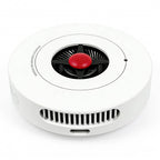 Angled perspective of the OnePlus AirVOOC 50W Magnetic Charger, revealing the black cooling fan with a red center and side ventilation grilles.