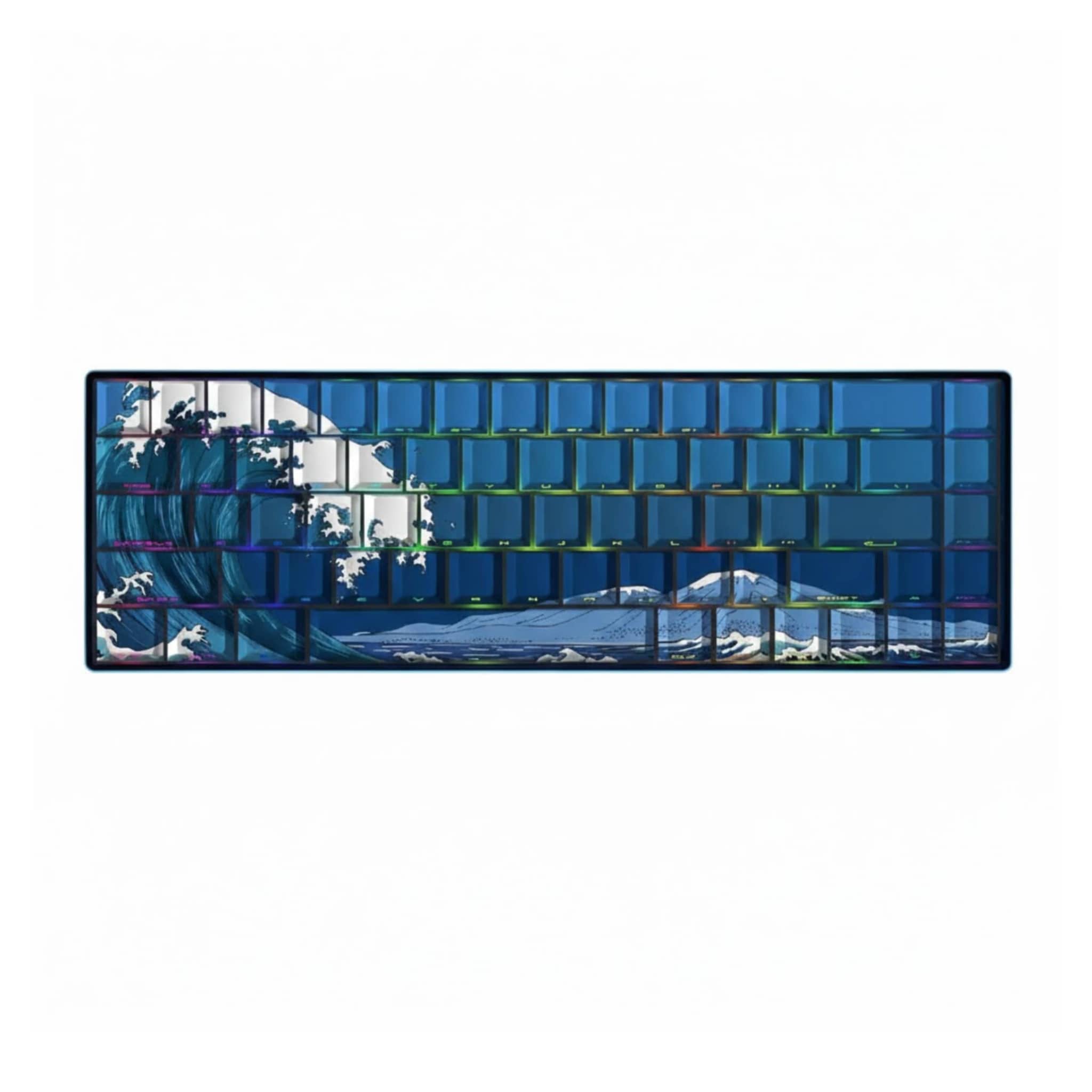 Ukiyo-e The Great Wave off Kanagawa theme side-printed keycaps for mechanical keyboards, PBT dye-sublimation, Japanese art style keycap set.